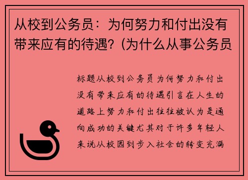 从校到公务员：为何努力和付出没有带来应有的待遇？(为什么从事公务员)